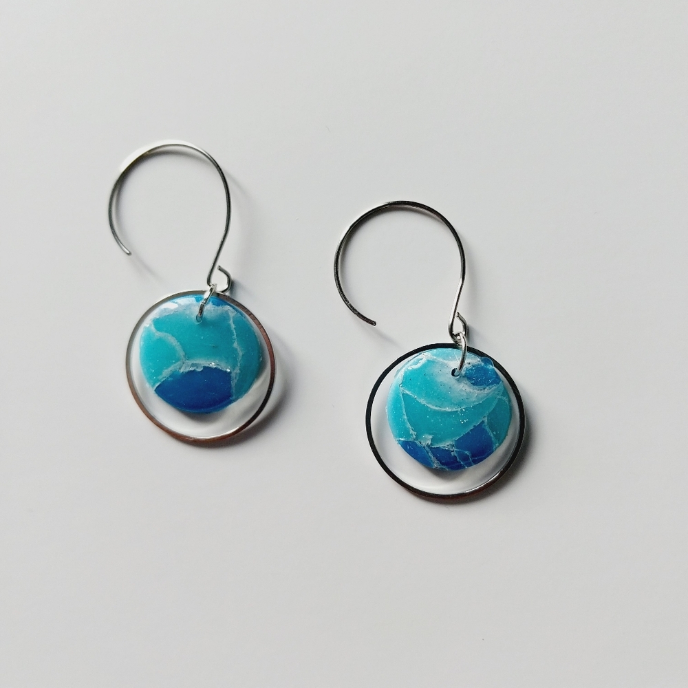 OpalGlaze Clay Earrings Aqua Blue Silver Hand crafted Earrings.